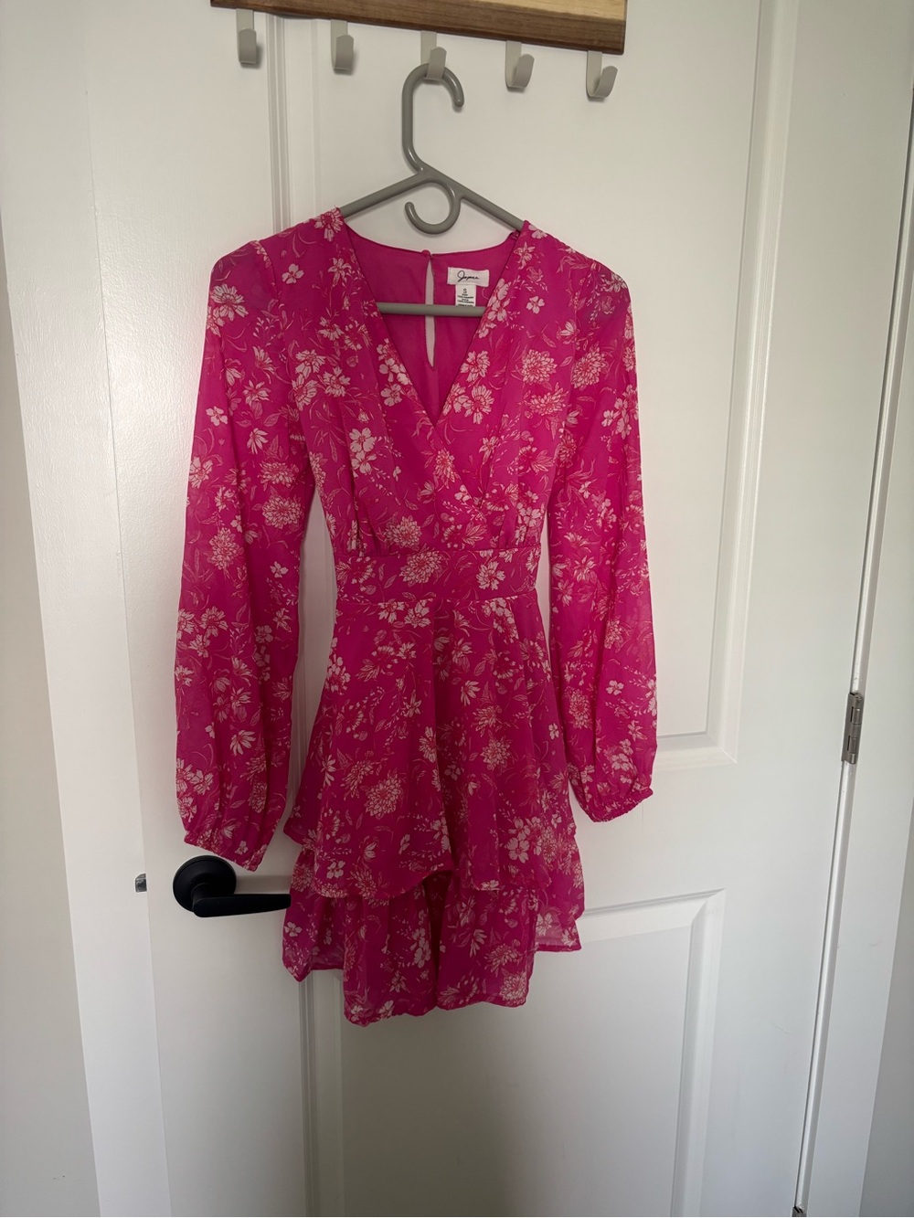 Japna Fuchsia Floral Long-Sleeve Wrap Mini Dress